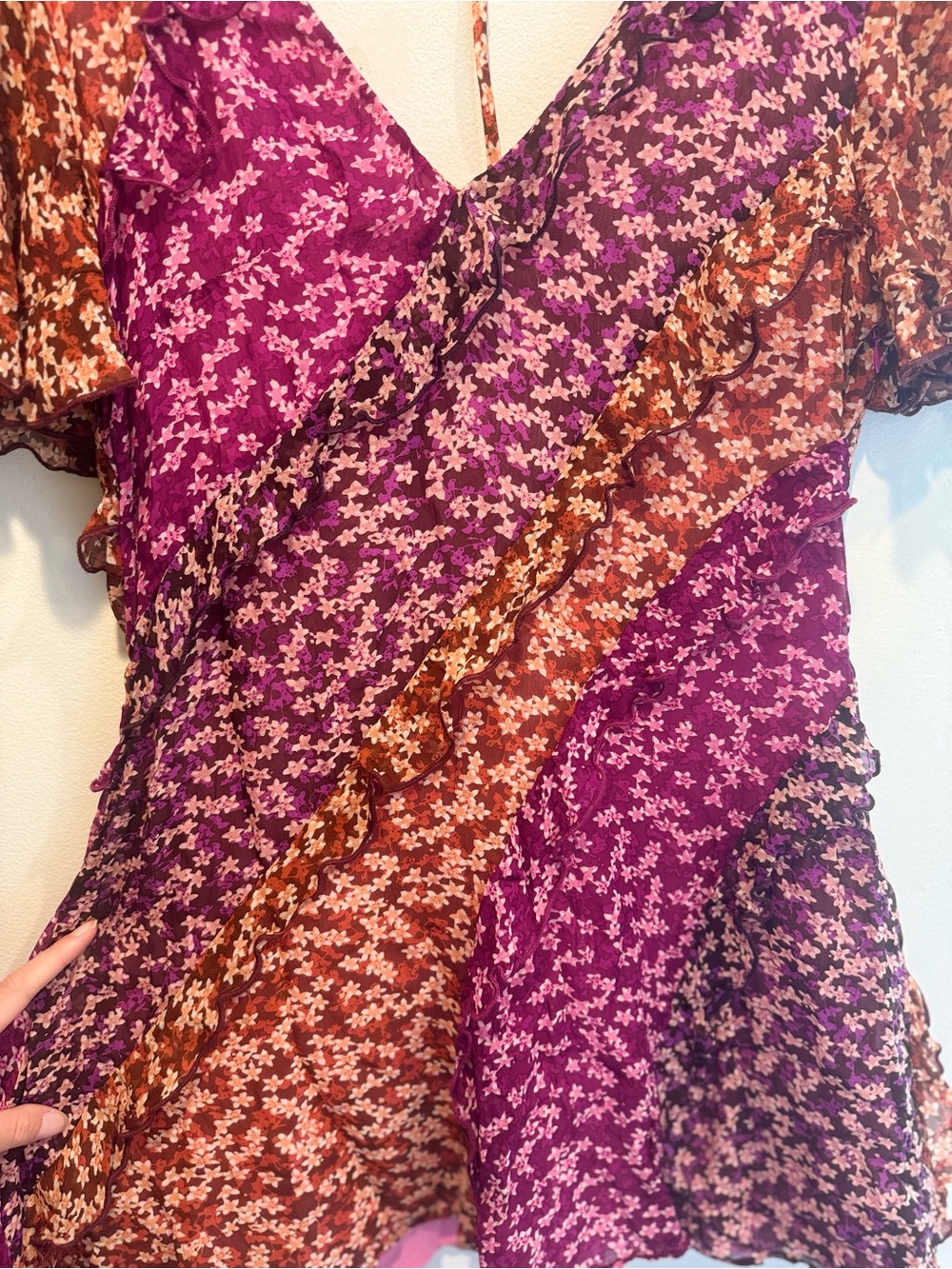 Anthropologie Floral Mini Dress in Magenta and Rust - Picture 3 of 8